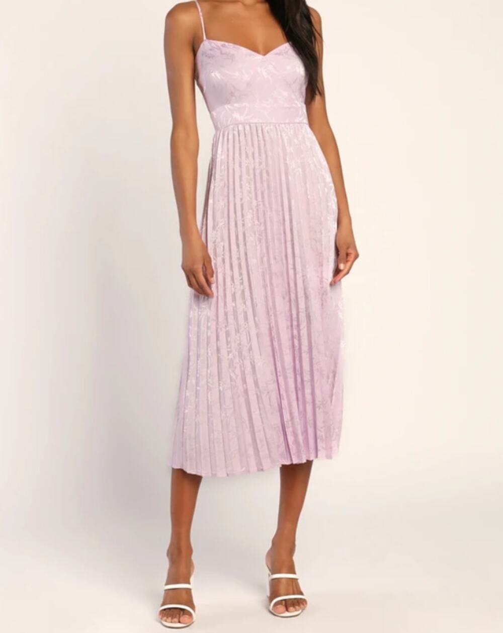 NWT Lulus Lavender Purple Satin Pleated Floral Midi Dress Women's size Medium